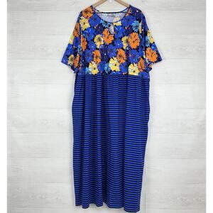 NEW Ulla Popken Plus Size 32/34 Tunic Maxi Dress Empire Waist Jersey Knit Blue
